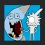 Placeholder: Mr. meeseeks killing rick from rick and morty with a knife