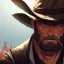 Placeholder: Clear focus, High resolution, max detail, Portrait, bearded, Gunslinger, Cowboy, cowboy hat, serious face, Blood Splatter