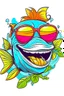 Placeholder: A groovy fish with a wide, toothy grin, rocking sunglasses and a flowered shirt. Style: Pop Art, Mood: Fun and Funky, Lighting: Bright sunlight, T-shirt design graphic, vector, contour, white background.