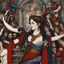 Placeholder: [art by Jean-Paul Riopelle] Circe the incredible nymph with lovely braids in Sistine Chapel, she is surrounded by cardinals in the conclave
