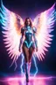 Placeholder: Fullbody photography super model Russian Beautiful woman as Angel wings,dressing futuristic guardian armor, colors lighting, extreme neons colors lightning, surrounded by colors electricity lightning