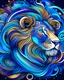 Placeholder: Illustration of a majestic lion, elegant design with swirling patterns and vibrant colors. Majestic presence of the lion accentuated by its golden mane and penetrating gaze. The background is a swirl of blues and purples. Rich colors give depth and dimension to the illustration, vector artwork