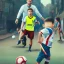 Placeholder: Lionel Messi playing soccer with kids in the back streets of Buenos Aires