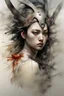 Placeholder: The warrior girl reflects the enemy's blow, without a background, oil and graphite, wide strokes, a weaving frame around, by Ryohei Hase, Agnes Cecile, Raymond Swanland, Anne Bachelier