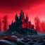 Placeholder: Gothic dark fantasy castle in ice with Red sky. A graveyard in the front