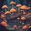 Placeholder: Barrow Trench is a deep delve filled with exotic fungus some are luminant, in Flat Design art style