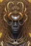 Placeholder: shiny black male African Egyptian alien, cracks in the voodoo head, wicked, eyes, crown, Elephant, 8k, finely detailed, photo realistic, tiger turquoise skull head gold dragon space alien snow skeleton gold horny toad silver crown silver eyes