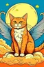 Placeholder: orange cat with stripes in heaven with wings and a halo comic style