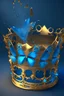 Placeholder: Tiara of gold and blue diamonds,kept in a gold box, blue smoke around it, gold butterflies, realistic, cartoon, 8k resolution