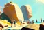 Placeholder: Sunny day, people near the, rocks looking a distant modern city