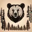 Placeholder: M shaped bear head combined with woods silhouette in backround, letterpress style, minimalistic pencil art