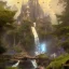 Placeholder: New Land by Einstein with waterfalls, 3d, high detail, symbols, 4k, ray traing, render, future punk, steam punk, magic in blue colors, orcs fighting