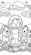 Placeholder: outline art for a kid's coloring page, children as joyful sheep in God's pasture, white background, sketch style, full body, only use outline, clean art , white background, no shadows and clear well outlined