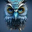 Placeholder: Anthropomorphic blue owl, big green eyes, lots of details, portrait, finely detailed armor, cinematic lighting, intricate filigree metal design, 8k, unreal engine, octane render, realistic, redshift render