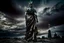 Placeholder: the statue of liberty, dress dirty and torn, her face solemn and terse, trash littered at her feet, she holds a crumpled american flag, she walks away with back turned under a dark and dreary sky, wide angle