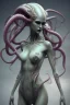 Placeholder: gorgeous female humanoid alien full body model, tentacles, orichalcum jewelry and piercings. exquisite beautiful face, lips parted slightly, argent energy, golden eyes made of light