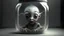 Placeholder: small realistic Grey son Alien Baby horror trapped in a jar