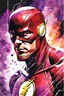 Placeholder: Masterpiece painting, The Flash from DC Comics, watercolor style, lightnings around the character, Professional Quality watercolor painting, Only Two Colors Purple And White With Some lightnings around, duotone only.