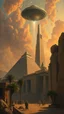 Placeholder: Bosch painting style building the Egyption paramount by giants and ufo spaceship