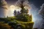 Placeholder: big castle stand on a rock, forest, night, moon, 8k resolution, high-quality, fine-detail, intricate, fantasy art, detailed matte, volumetric lighting, illustration, 3D