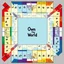 Placeholder: create a custom monopoly style board GAME with: 1 row of EQUAL SIDES 12 SQUARE EACH SIDE WITH A BIG SQUARE IN THE MIDDLE. MAKE THE WRITING IN THE MIDDLE SAY OWN THE WORLD ,