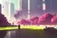 Placeholder: city, flowers, trees, sunny day, spring, sci-fi, cyberpunk influence