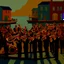 Placeholder: Vivid color oil painting of a brass band standing on the pier in front of a small fishing harbor, orchestra, jazz club 1 9 3 0 seconds, band playing instruments, musician, musicians, band, musicians playing instruments, the last orchestra, conductor, by Aaron Douglas , Jazz Quintet, by Carey Morris, band player, concert, by Baron Storey, entertainer, by Jasper Knudsen, silhouettes