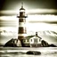 Placeholder: Les Eclaireurs Lighthouse, Ushuaia, Argentina. Vintage-retro art style.