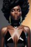 Placeholder: A portrait of a beautiful curvaceous black woman with long black hair, wearing a black dress with a deep v neck, wizard, magical, ethereal, intricate, sharp realistic lighting. Concept art by wlop. Ultra quality 8k.