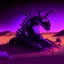 Placeholder: neon black and purple large and long worm-like robot with a 3D hexagon for a head in a dark monochrome desert