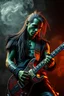 Placeholder: A rock star playing the guitar, looking at you green skin, smoke in the background , scales, unreal engine 6, high detail, intricate, cinematic. photoshoot style, intricate, studio lighting, masterpiece , highly detailed, 8k, best quality, fire, smoke, dramatic,d,<lora:mshn:0.7>,<lyco:Warrior_Couture:0.5>,