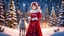 Placeholder: (FrostedStyle, SnowStyle, AuroraStyle:0.3), cute girl wearing red Christmas dress is hugging small reindeer, (snowy forest, moonlight, Christmas trees), (sparkles, sparkling clothes, sparkling eyes),