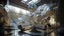 Placeholder: A futuristic glass living room, designed by Lebbeus Woods, intricate hexagons