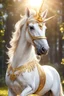 Placeholder: A hyper-realistic photo, magic unicorn with a golden crown on top of it ,Sun Light, Shiny Simple White Costumei,, full portrait, glamorous, 64K, hyperrealistic, vivid colors, , 4K ultra detail, , real photo, Realistic Elements, Captured In Infinite Ultra-High-Definition Image Quality And Rendering, Hyperrealism, real world, in real life, realism, HD Quality, 8k resolution, , real photo, 8 k