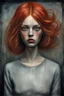 Placeholder: Sue Scimeca no I its direct from Midjourney. IT is a mix of Several artists. This is the prompt: An image of a red-haired beautiful girl in the style of Mike Worrall, Stefan Gesell, Anton Semenov, Arthur Boyd, Gerald Scarfe, Wlad Safronow, Yves Tanguy and Christine Ellger. Style airbrush art with very soft muted colours and a hazy atmosphere. Bold oil paintings with thick brushstrokes and spots --ar 16:9