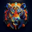 Placeholder: logo design, complex, trippy, bunchy, 3d lighting, 3d, tiger, realistic head, with neon colors, floral, flowers, cut out, modern, symmetrical, center, abstract