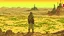 Placeholder: Desert warrior from behind looking at a city on a plateau in the distance, comic style