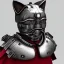 Placeholder: Chat, Modélisme trois dimensions, anthropomorphique, habillé comme un samurai, armure très détaillée, argent, rouge sang, réalisme