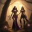 Placeholder:  Womans witchs horners in the dark forest