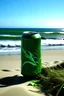Placeholder: mache ein bild eines Energy- Drinks in am strand, es sind meeresalgen zu sehen, es sollte "OceanBoost" darauf stehen, es sollte cht aussehen