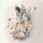 Placeholder: "floral astronaut" hand-drawn watercolor, muted tones, flowers everywhere, REALISTIC