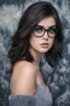 Placeholder: Lucy Hale/terminator hybrid, , 4k UHD, photorealistic, ((big, full, plump, pouty lips:1.5)) black hair, big cat-eye eyeglasses, dark blue foggy gradated marble wall background