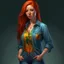 Placeholder: pretty girl, aged 25, ginger, conventionally attractive, colourful clothes, realism, jeans, curvy