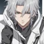 Placeholder: A stunningly detailed (((headshot portrait))), capturing the essence of a young man in his 20s with silver hair and piercing gray eyes, exuding a sense of confidence and protection, anime realism style