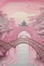 Placeholder: A light rosy pink mystical maze with a bridge painted by Cai Jia