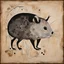 Placeholder: creepy ancient cave painting of hamster with horse teeth, symbolic cave art, abstract surrealism, by Squeak Carnwath and Victor pasmore, silkscreened mind-bending smooth illustration, dark colors, sharp contrast, highly focused