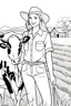 Placeholder: B/W outline art,coloring book page, full white, super detailed illustration for adult,cartoon style "Beautiful Country Girl: A Girl with Braided Hair Standing Next to the Cow" coloring pages, crisp line, line art, high resolution,cartoon style, smooth, law details, no shading, no fill, white background, clean line art,law background details, Sketch style, strong and clean outline, strong and black outline