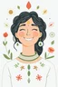 Placeholder: illustration of happy woman with naturopathic symbols