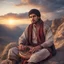 Placeholder: Hyper Realistic good-looking-young-pashto-man-with-beautiful-eyes playing traditional-instrument sitting on mountain at beautiful cloudy sunset with dramatic & cinematic ambiance