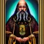 Placeholder: portrait painting of a wizard, ultra highly detailed, intricate details, shiny, pipe smoke, metallic, robes, embroidery, runes